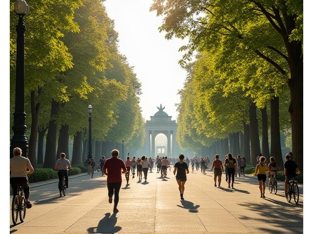 Ciclistas y corredores en el Parque del Retiro de Madrid