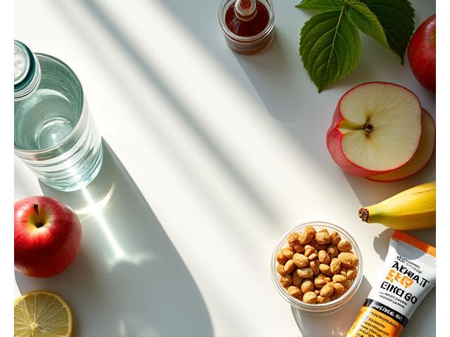 Snacks saludables y botella de agua junto a un mapa de ruta urbana en Madrid