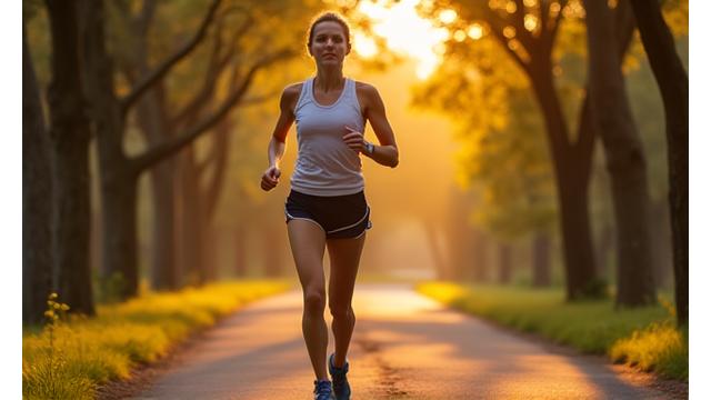Corredor en el Parque del Oeste de Madrid al amanecer