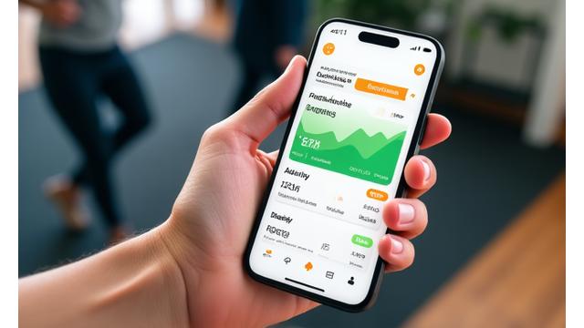 Pantalla de un smartphone mostrando una interfaz de seguimiento de progreso de ejercicio, con iconografía de Ópalo Diaria.