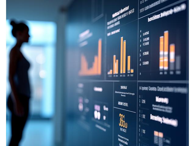 Dashboard digital mostrando gráficos de progreso articular, métricas de flexibilidad y fuerza. Una silueta de persona mejora su postura sobre un fondo vibrante con elementos de la paleta Ópalo Diaria.