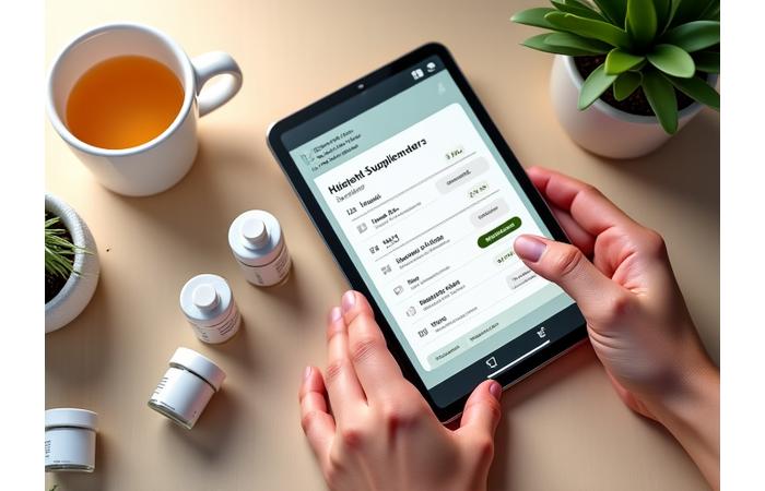 Dispositivos inteligentes mostrando una aplicación de salud con horarios de dosificación y recordatorios, sobre una superficie de madera clara