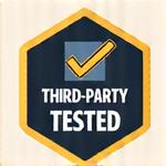 Logo de 'Third-Party Tested' con un icono de laboratorio o de análisis