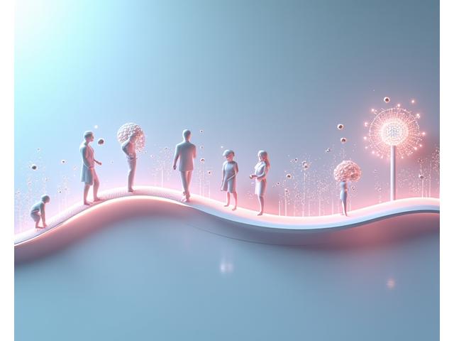 Representación de una línea de tiempo tecnológica abstracta mostrando evolución del diagnóstico médico, con iconos futuristas de IA, wearables y telemedicina.